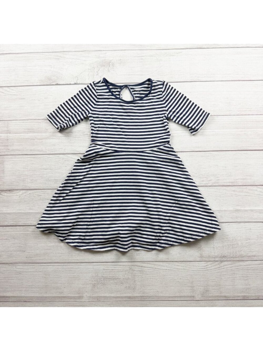 Old Navy Girls Navy White Striped Cotton Skater Dress Keyhole Back XS 5